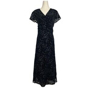 Vintage JM Collection Women's Black Velvet Burnout Floral Maxi Dress Size 14